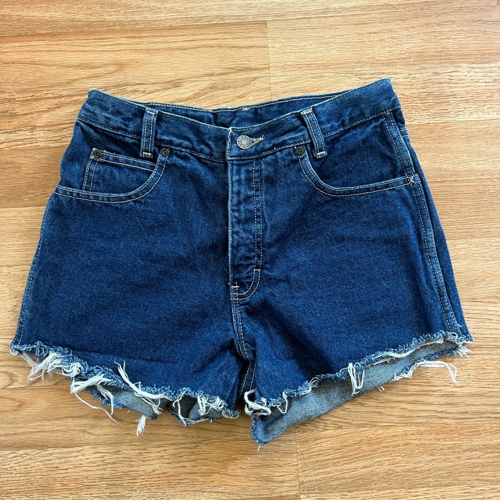 Vintage Calvin Klein Jean Shorts Made In U.S.A Dark Wash Size 28 Frayed Hem